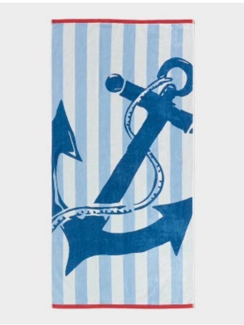Room Essentials Light Blue & Navy Anchor Stripe Beach Towel Set Of 2 Nwt